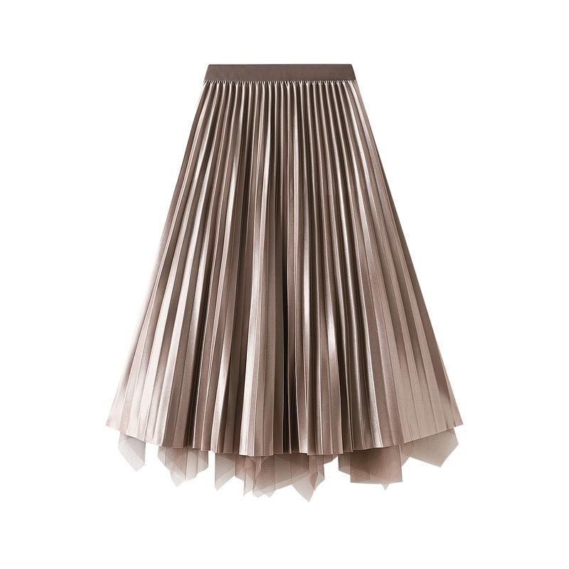 

Qooth Asymmetrical Tulle Midi Skirt High Waist Two Sided Pleated Skirts Luxury Casual Skirt for Women QT2600 One Size хаки