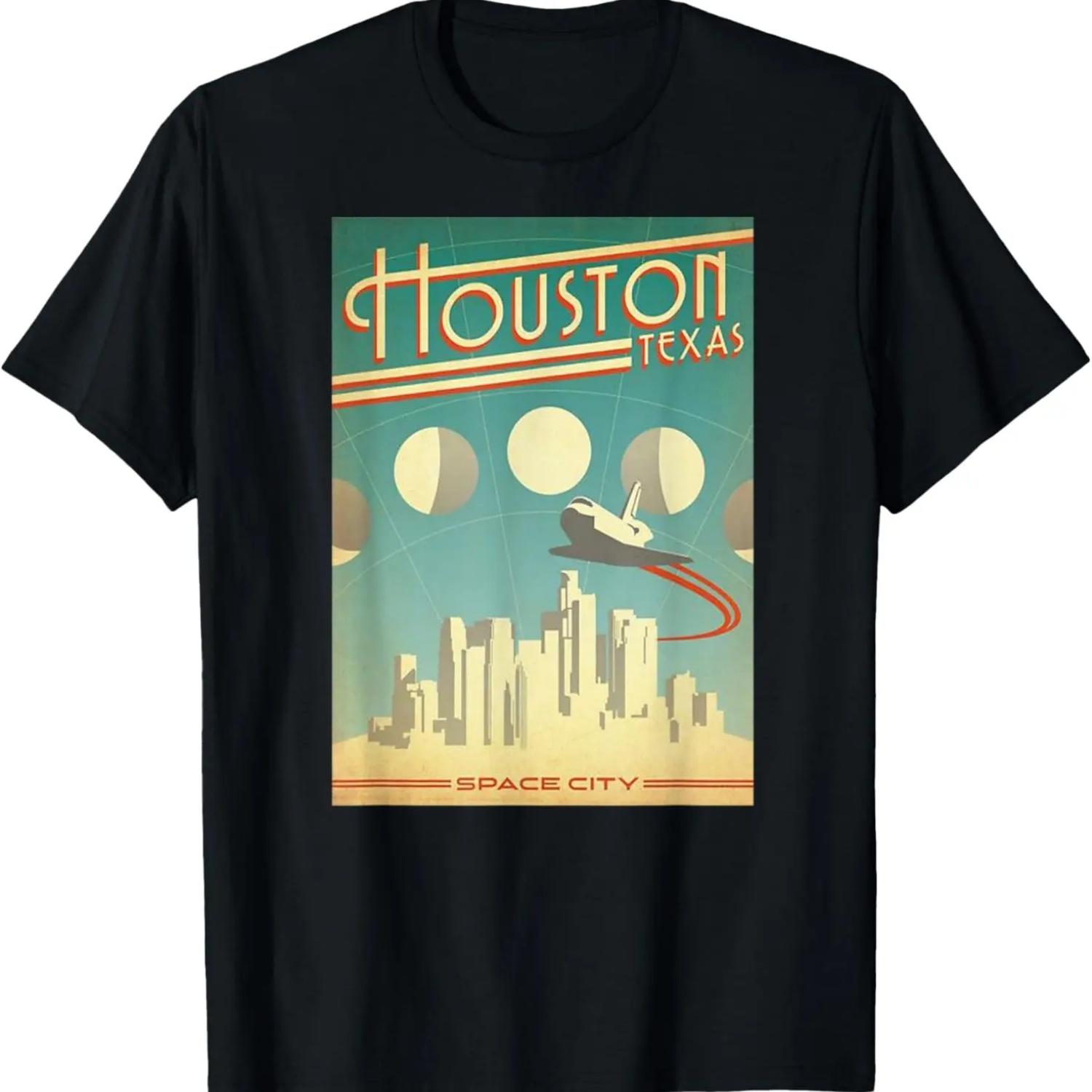 Houston Texas Space City Vintage Graphic T- Shirt S чёрный
