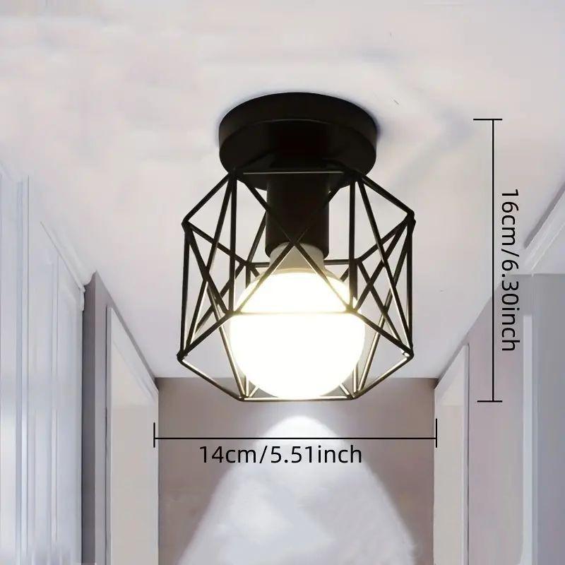 E27 Retro Ceiling Lamps Black Industrial Light Fixture Vintage Semi Flush Mount Ceiling Lights Porch Hallway Stairway Mini Metal