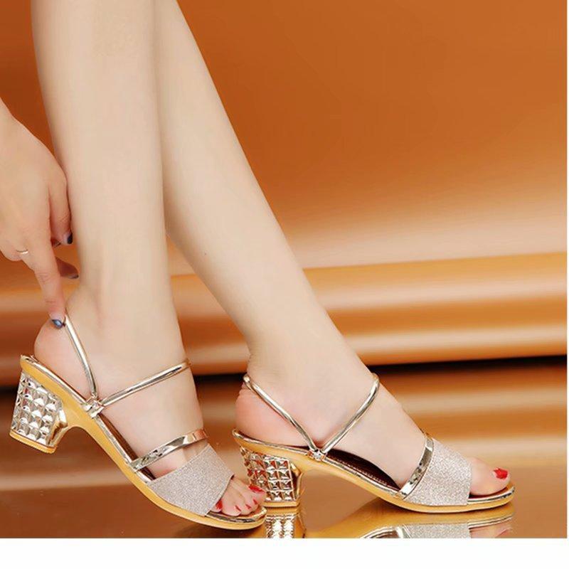 Sommer Ny Vill Mote Tykke Hæler Høye Hæler Sandaler med Åpen Tå Damesandaler Kilehæler Sklisikre Mote Kvinner