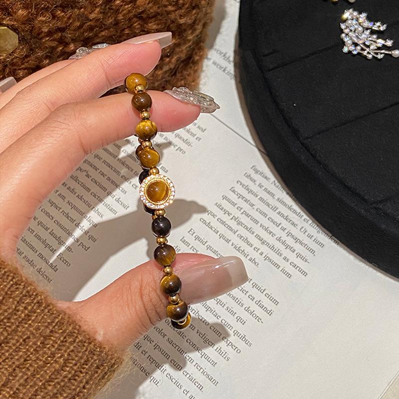 Elegant Zircon and Tiger Eye Beaded Bracelet: Malachite Fashion Jewelry for Women