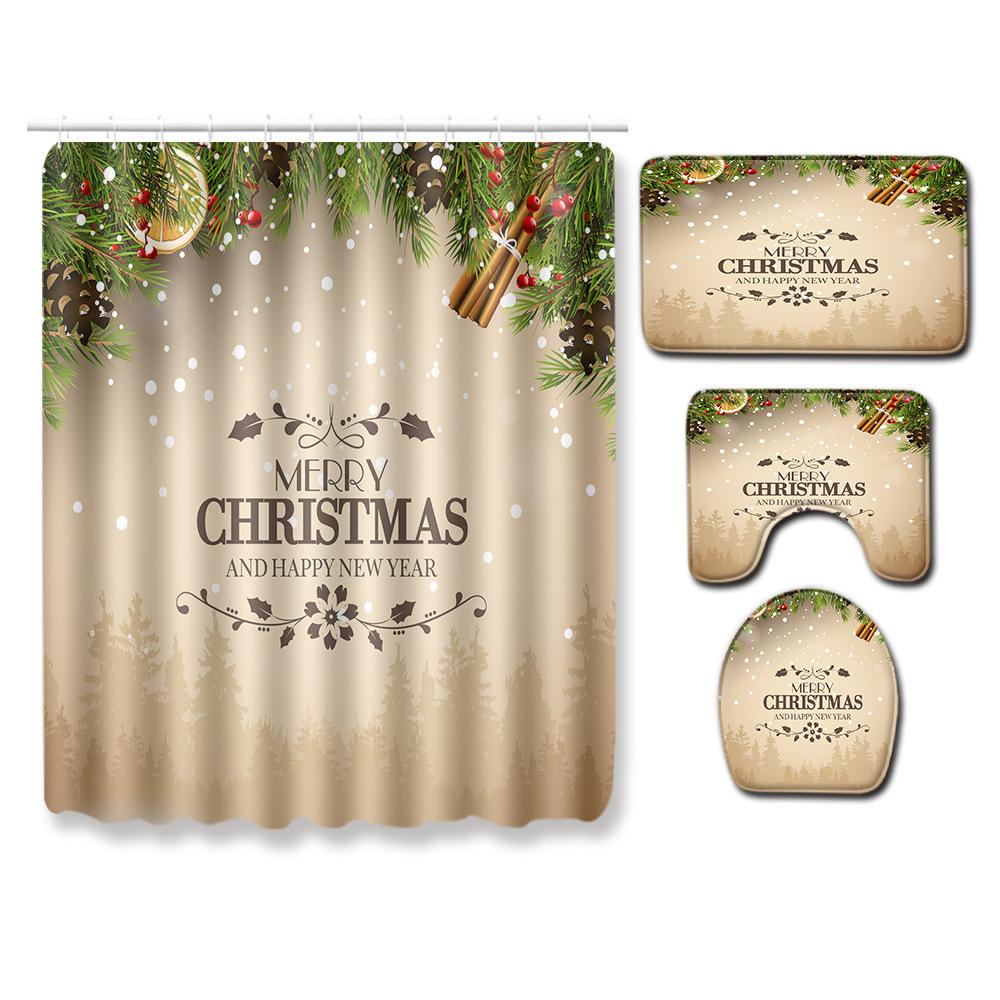 Christmas Home Door Mat Bathroom Shower Curtain Floor Mat Combination Four-Piece Set Bedroom Living Room Carpet