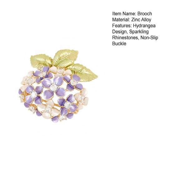 Broche para Mujer Brillo Alto Incrustación de Pedrería Diseño de Hortensia Brillante Pin de Solapa Suéteres Cuellos Sombreros Bolsos Abrigos Bufandas Insignia Accesorio de Atuendo