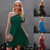 Woman Bodycon Lotus Dress Summer Fashion Short Sleeve One Shoulder Party Mini Dresses Casual Female Boho Beach Dress