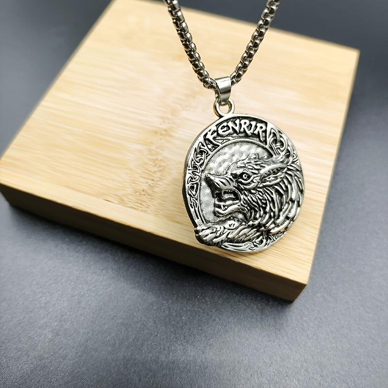 New Embossed Wolf Head Nordic Compass Letter Necklace Jewelry Necklace Pendant