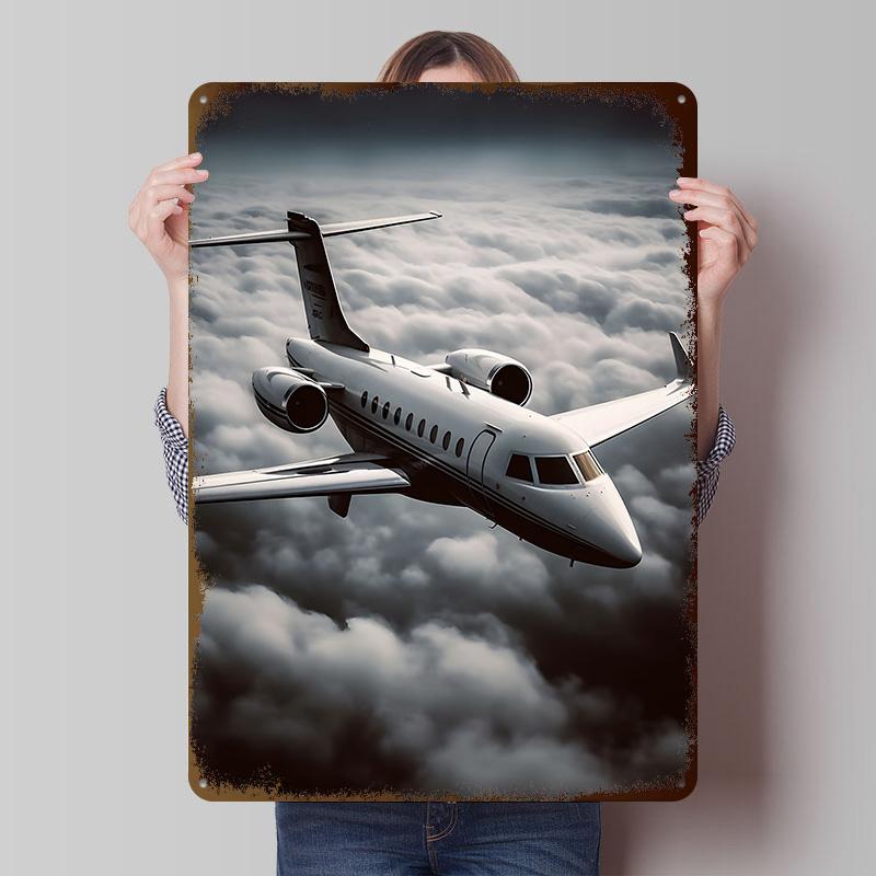 Private Jet Flying Tinplate Poster Custom Wall Art Vintage Metal Signs Retro Tin Plaque for Home Decorations Office Decor House