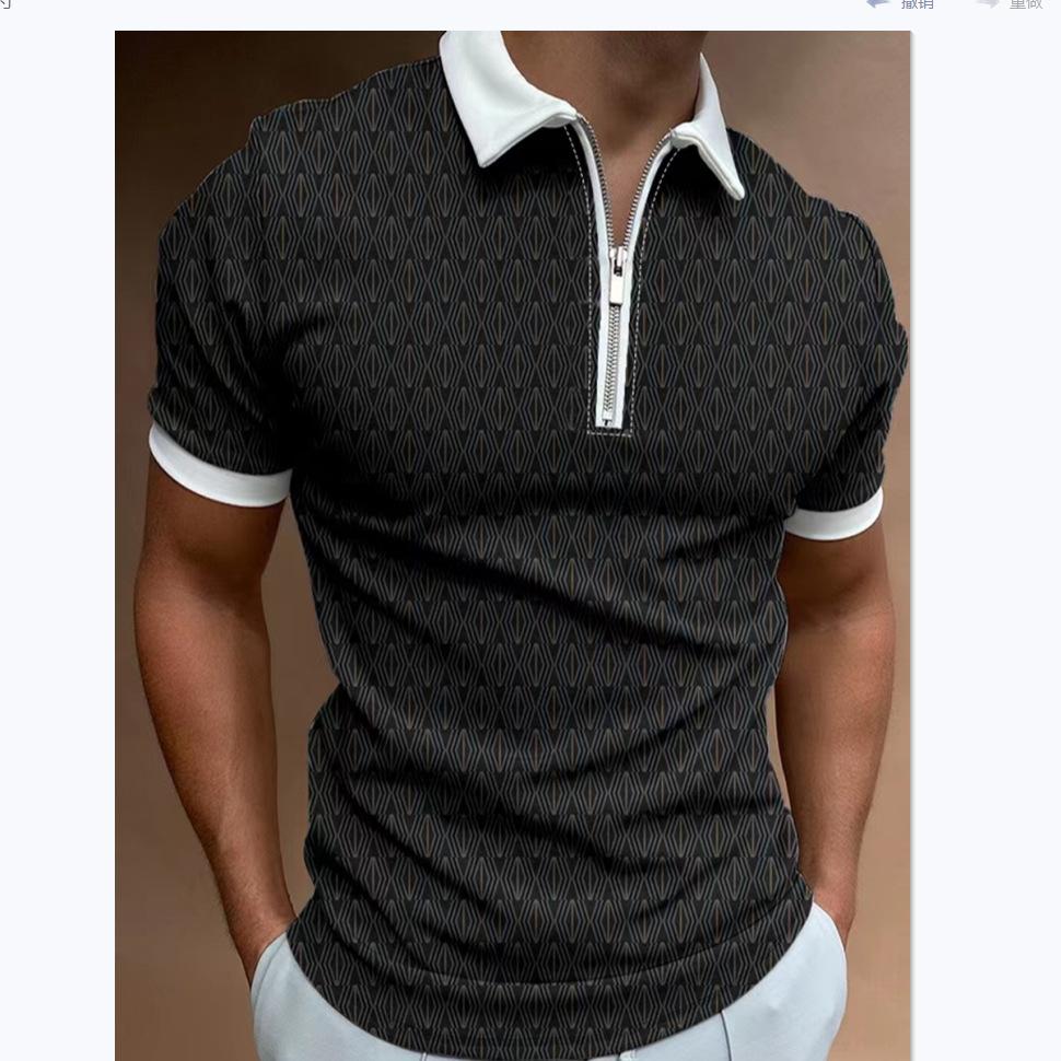 New men's POLO shirt printed striped patchwork short-sleeved T-shirt tops