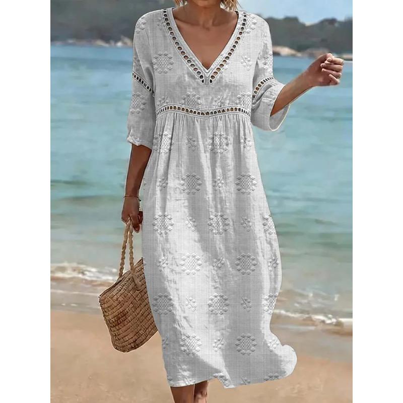 QICED Fashion Summer Spring Short Sleeve V-Neck Casual Dresses