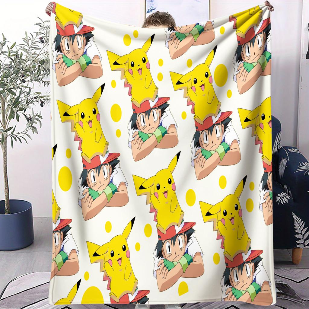 AllGeneration Starter Pokemon Themed Cute Fleece Throw Blanket Gift Winter Warm Blanket for Living Room Sofa Bed Camping Trip