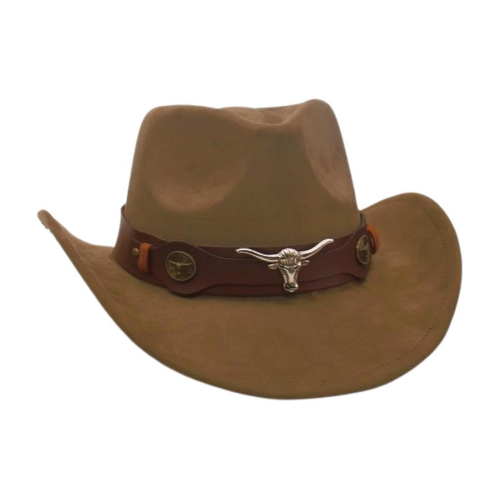Ethnic Style Western Cowboy Hat Stage Jazz Hat Brown Ox Head Suede Top Hat