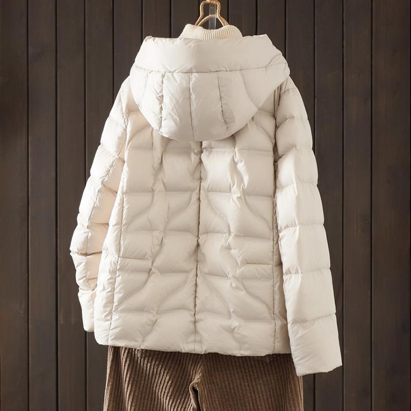 Lightweight fashion hooded white duck down jacket women's winter new loose casual warm short coat