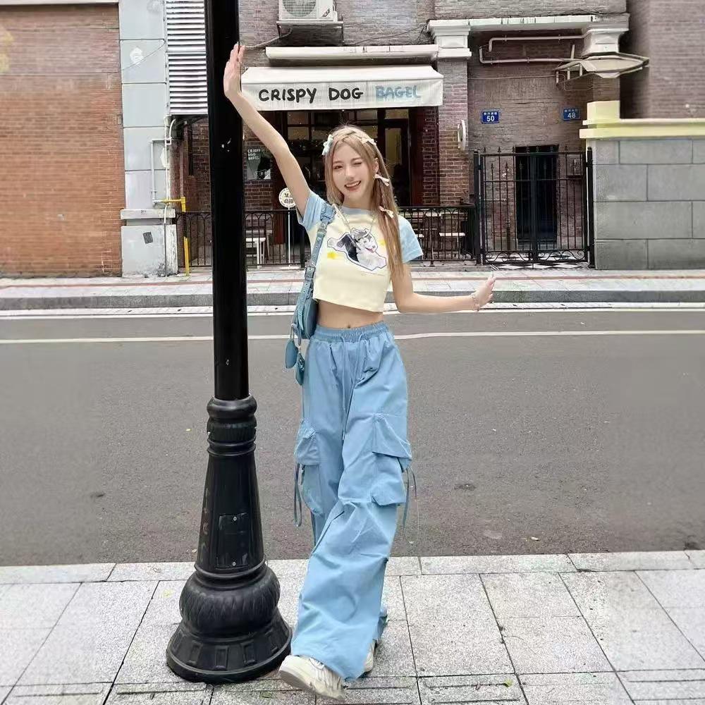 

Женские брюки с высокой талией в стиле ретро, японская рабочая одежда - Осенний свободный дизайн с широкими штанинами S (Recommended 80-90 jin)