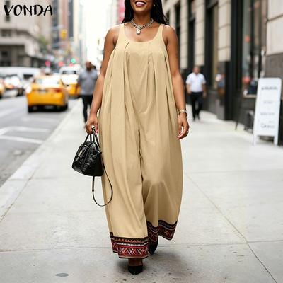 Női Nyári Ujjatlan Nyomott Szegélyű Alkalmi Hosszú Ünnepi Jumpsuit Overall