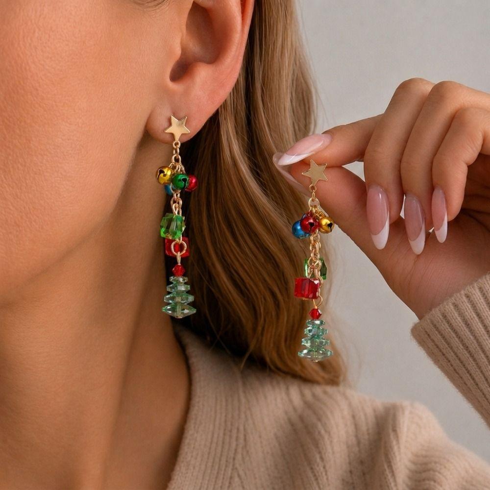 Bell Christmas Earrings Rhinestone Christmas Jewelry Sweet Xmas Drop Dangle Stud New Year