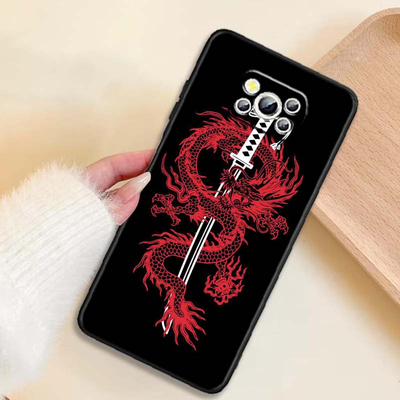 Fashion Dragon Illustration Phone Case For Xiaomi Mi Poco F3 F4 F5 F6 X3 X4 X5 X6 X7 M3 M4 M5 M6 M7 GT Pro 5G Black