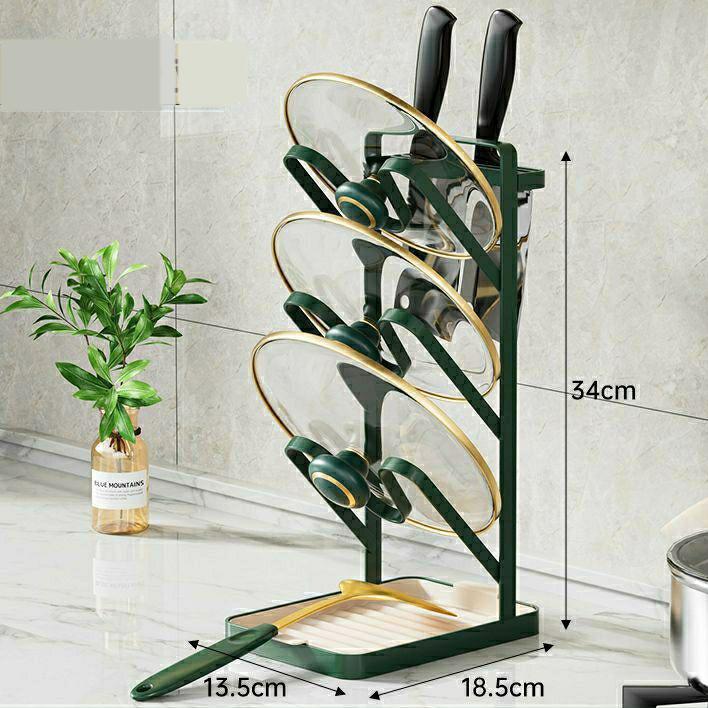 Pot Pan Lids Holder Lids Organizer Cutting Board Organizer Stand Spoon Rest with Drip Tray Kitchen Countertop Cooking Spoon Holder for Stove Top