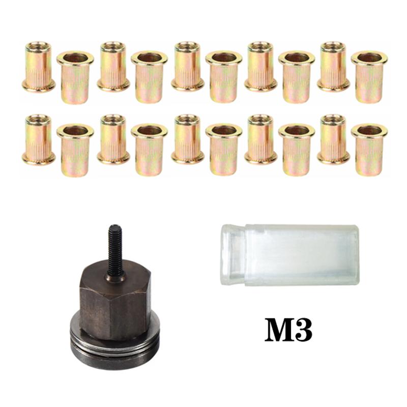 21pcs+1pc Hand Rivet Nut Manual Riveter Nut Tool Accessory for Nuts M3 M4 M5 M6 M8 M10 M12 Simple Installation