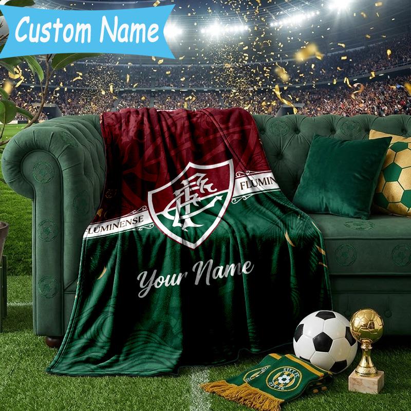 Custom Name Fluminense Club Crest Flannel Blanket, Use for Birthday/Holiday Gift, Soft Blanket for Sofa/Bed/Camping/Office, Home Decor
