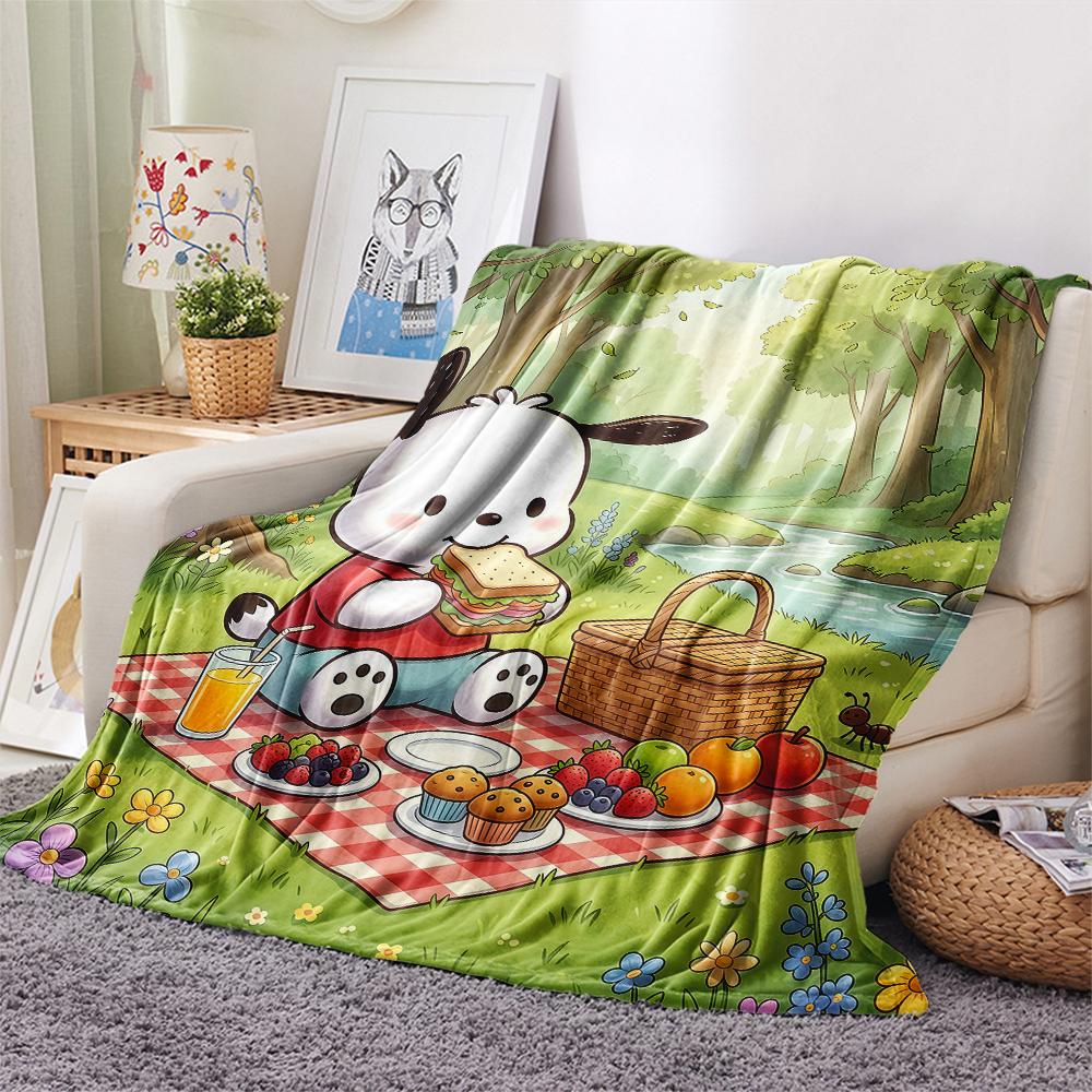 1PC Pochacco Print Flannel Blanket, High quality All Seasons, Home Decor, Warmth and Comfort, Perfect for Christmas Gifts