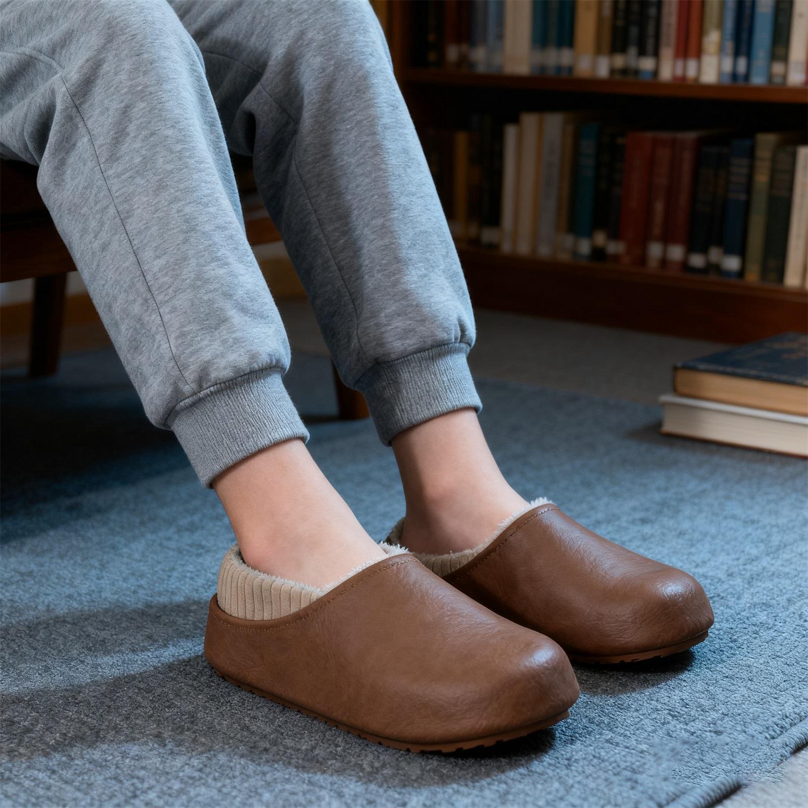 Women s Fleece-lined Heel-covered Thick-soled Non- Cotton Slippers For Outdoor Wear 36
