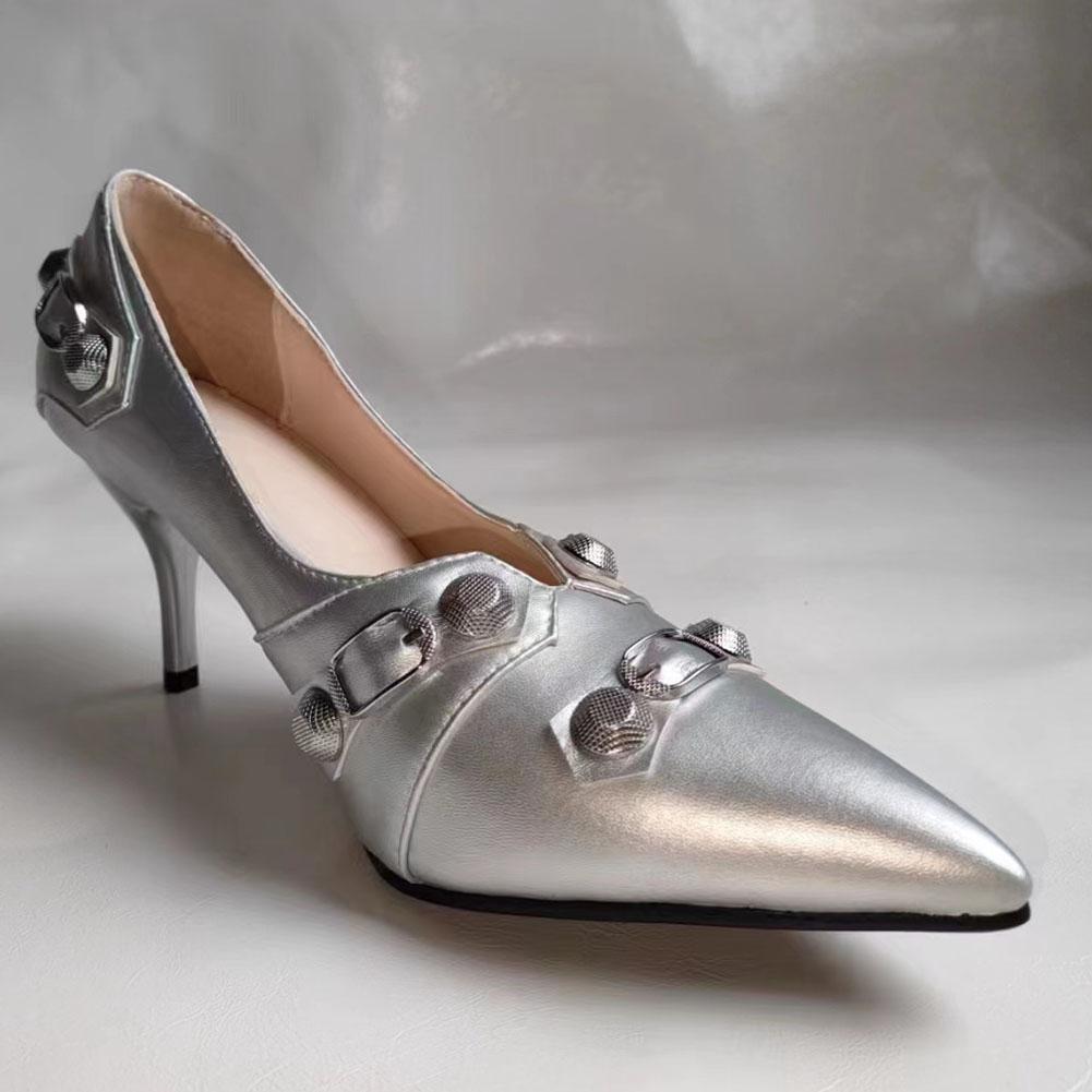 

Туфли-лодочки с острым носком и заклепками на тонком высоком каблуке, женские однотонные туфли, модные новые весенне-летние сексуальные вечерние женские туфли, большой размер 46 37