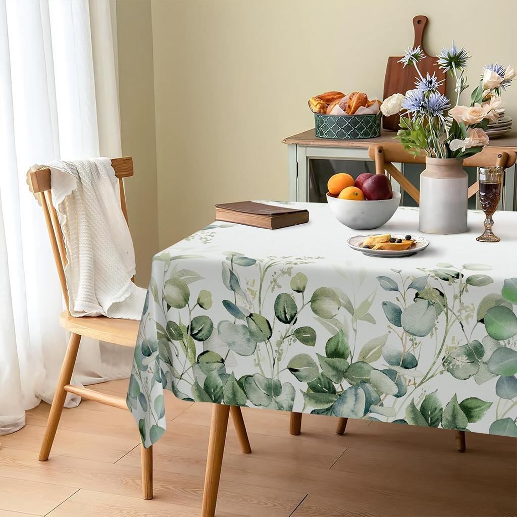 Spring Green Eucalyptus Leaf Rectangle Waterproof Tablecloth Party Decor Reusable Kitchen Dining Tablecloth Wedding Decorations