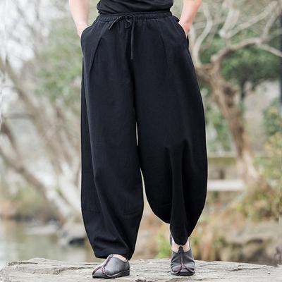Cotton Linen Casual Wide-leg Oversized Retro Drawstring Sweatpants