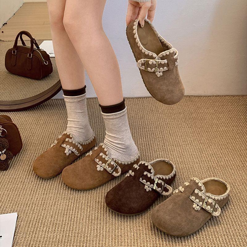 High-value one-pedal Birkenstocks 2025 autumn and winter new thick-soled heightening single shoes lazy bag head half drag women's outer wear