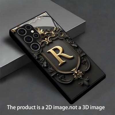 Custodia per Telefono in Vetro Temperato Lettera R Portafortuna Dorata Adatta per Samsung Galaxy S26 S25 S24 S22 S21 S20 FE/Ultra/Plus Anti Caduta