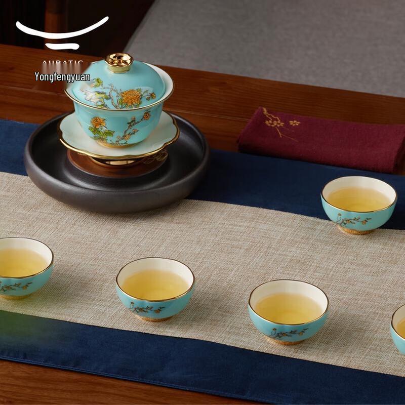 Yongfengyuan Madam Ceramic West Lake Blue 9-Piece Tea Set