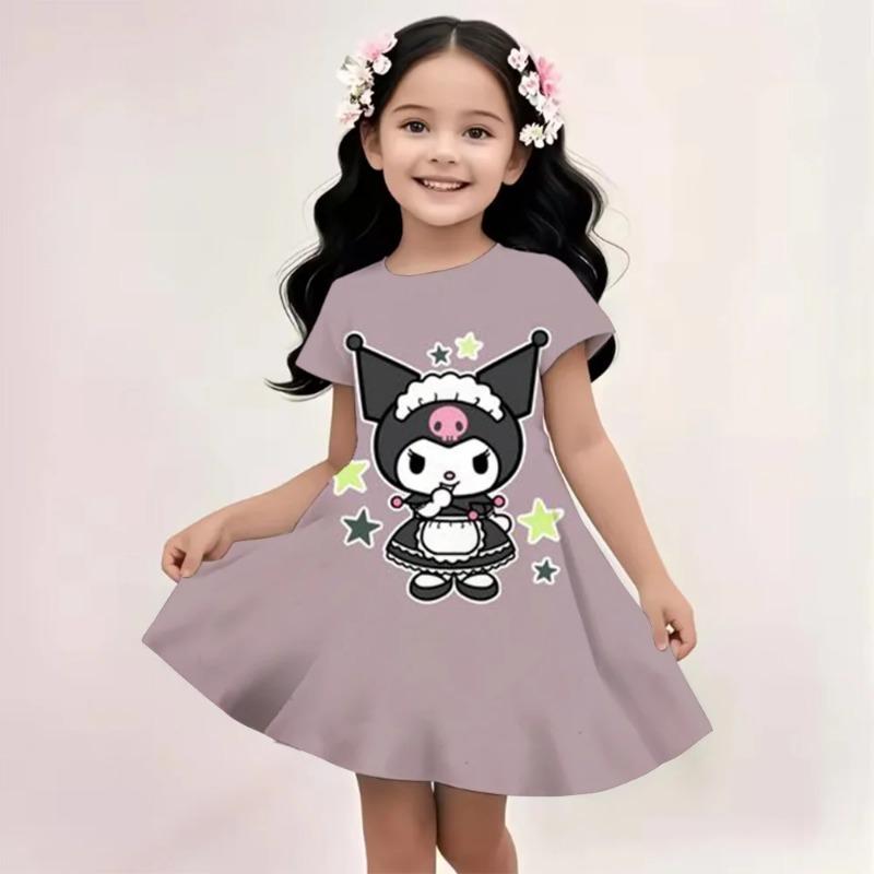 Sanrio New Summer Girls Dress Hello Kitty 3D Printed Fashionable Cartoon Cute Princess Girls Clothes Skirt