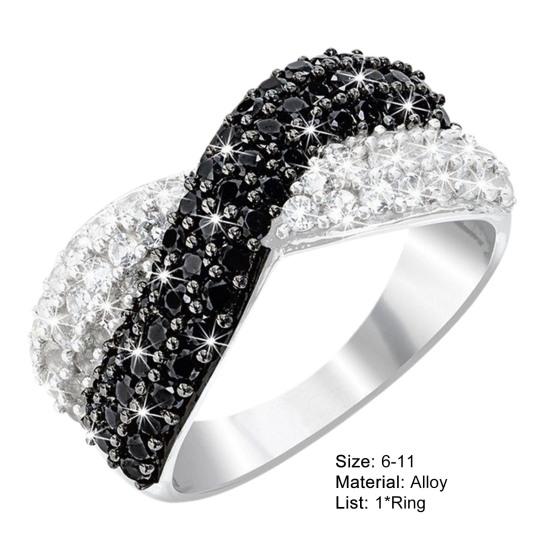 Yousheng Women Finger Ring Double Colors Shiny Rhinestone Inlaid Cross Shape Electroplated Lady Circlet Daily Jewelry