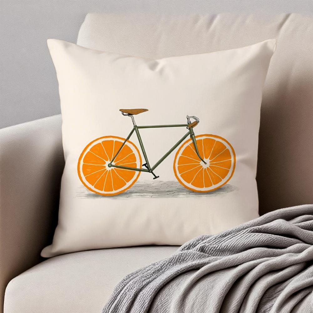Fresh Fruit Orange Lemon Bicycle Art Cushion Cover Pillowcase Antidustmite Invisible Zipper Short Plush Sofa Cushion