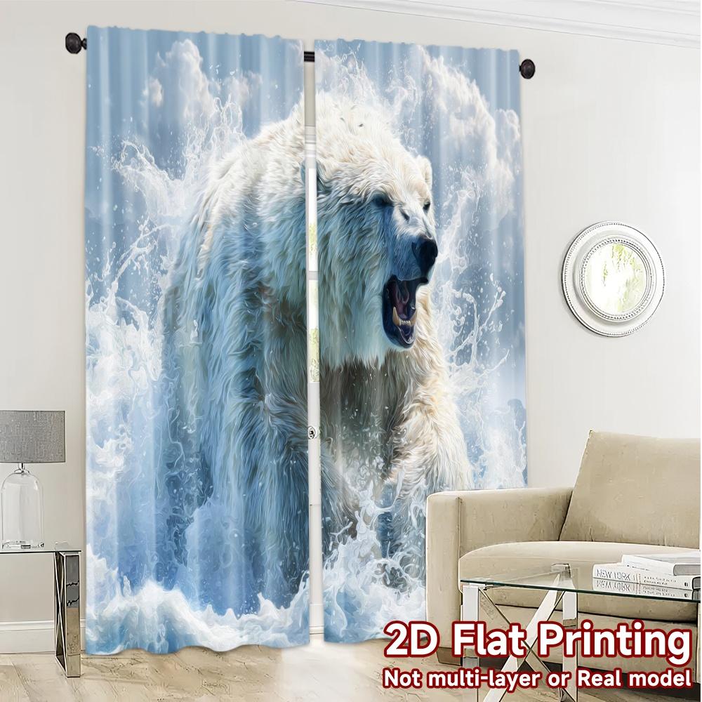 2pcs, 2D FLAT PRINTING Curtains (Without Rod) Arctic Fury Creative Modern Curtains Prints Light Filtering Curtains Home Decor