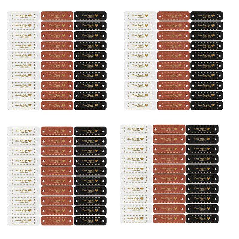 

ABJI-240Pcs Handmade PU Leather Tags Faux Leather Sew On Labels Embellishment Knit Accessories With Holes For DIY Crafts