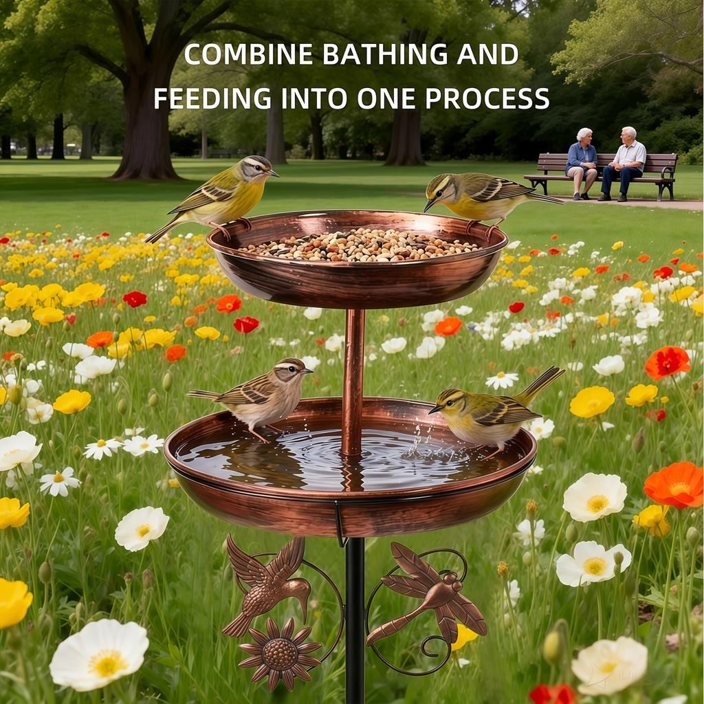 Vintage Standing Bird Bath and Feeder - Outdoor Garden Decorative Bird Bowl for Feeding and Bathing