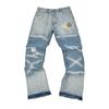Trendy Wijde Jeans, Gewassen, Slijtageplekken, Patchwork, Unisex Stijl