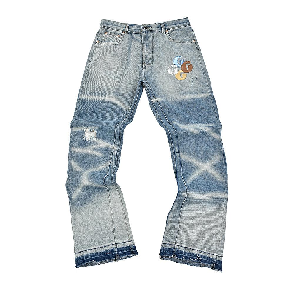 Trendy Wijde Jeans, Gewassen, Slijtageplekken, Patchwork, Unisex Stijl