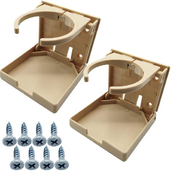 TIHOOD 2PCS Adjustable Folding Drink Holder With Screws/Adjustable Cup Holder For Marine/Boat/Caravan/Car (Black)