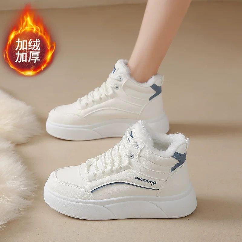 

Женские спортивные хлопковые кеды с высоким верхом, новая зимняя модель с бархатной подкладкой, утолщенные студенческие кеды на платформе, универсальные повседневные 40 белый
