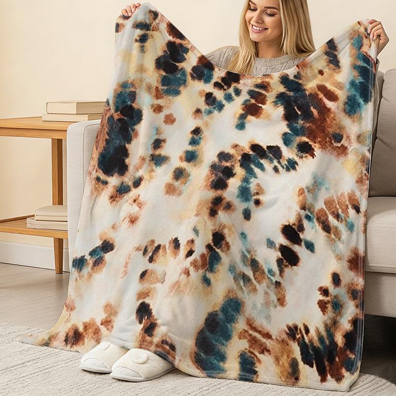 Soft Warm Flannel Blanket, Simple Plain Tie-Dye Style, Skin-Friendly Cozy Throw for Home, Christmas & Halloween