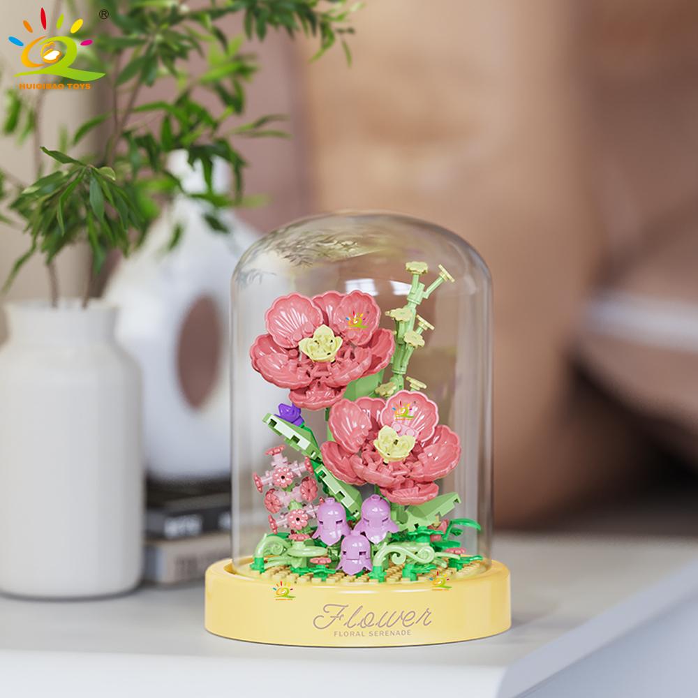 MOC Flower Display Box Micro Building Block MOC Mini Flower Mini Diamond Model Brick Toy for Children Desk Decoration