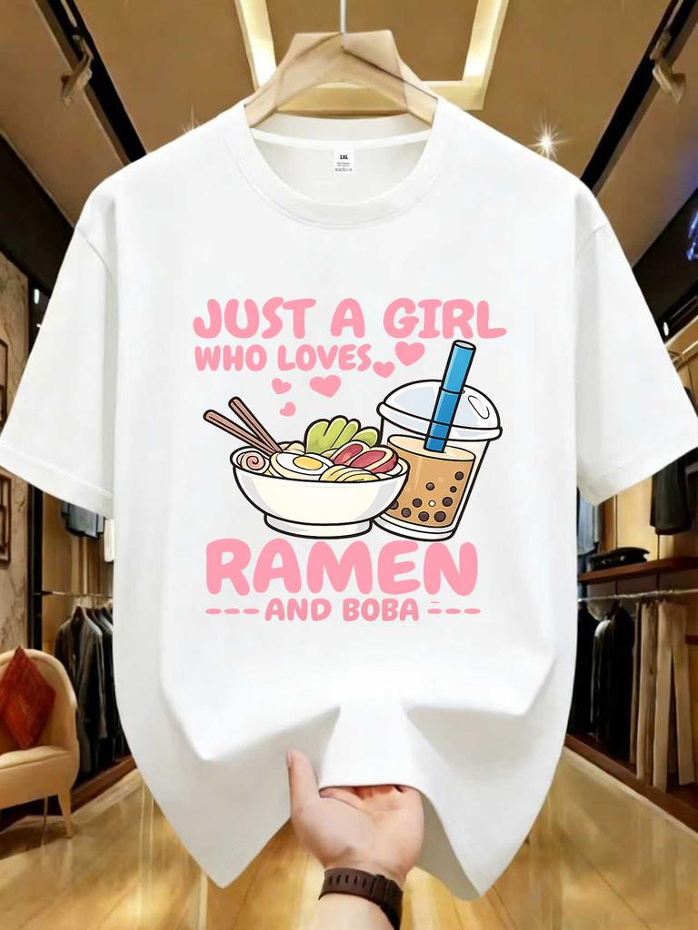 Wzm102173milk Tea Printed Plus Size Unisexs Round Neck Summer Casual Short Sleeved Street Fashion Versatile Plus Size Tshirt