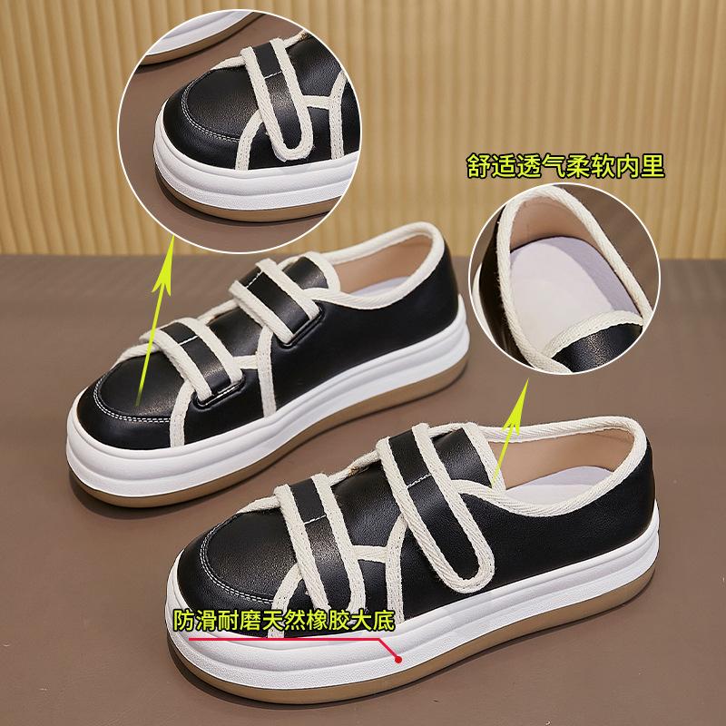 Velcro big head shoes 2025 spring women's leather white shoes women's casual platform women's shoes versatile board shoes women