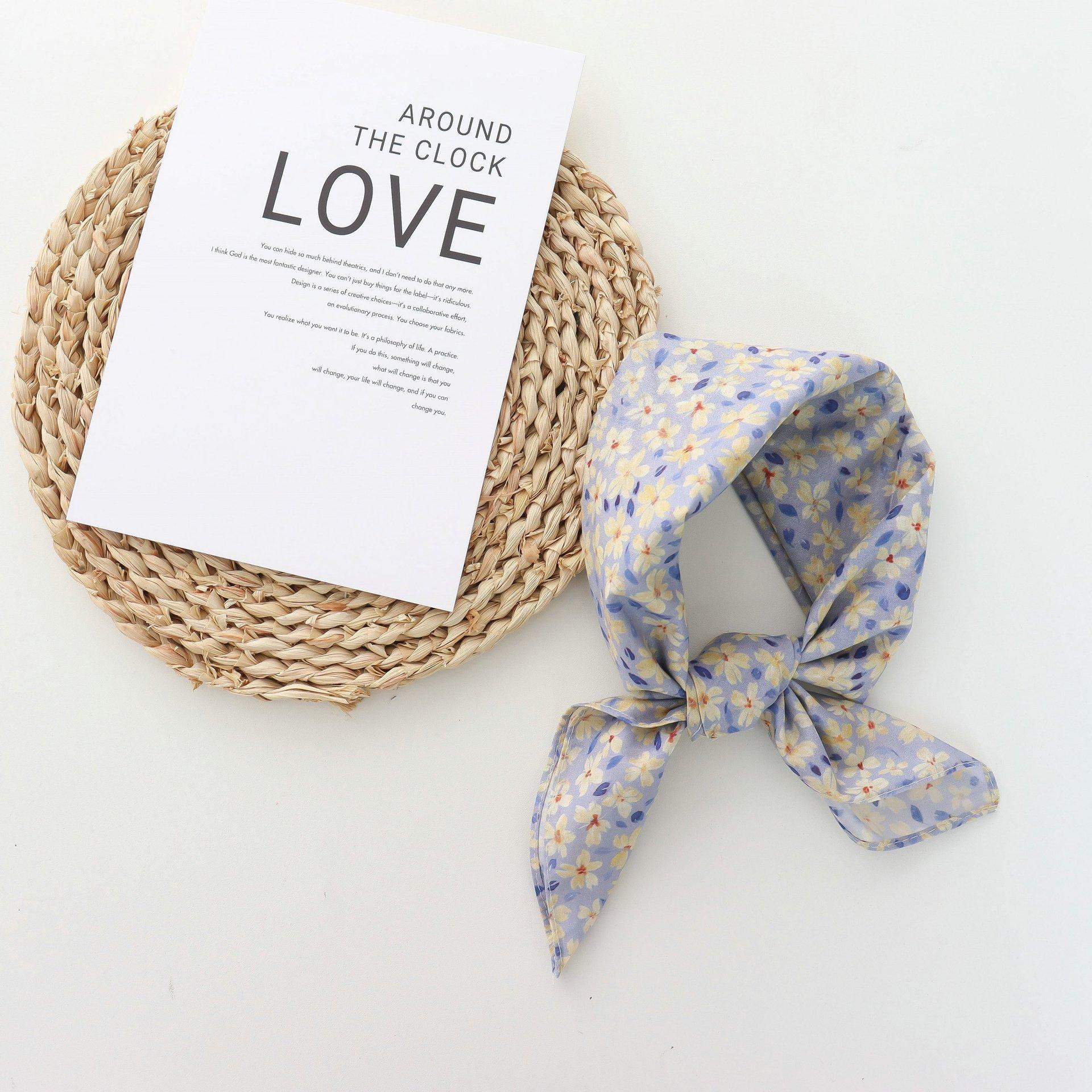 

Korean Style All-Matching Floral Square Scarf Cotton Small Scarf Retro Women s Thin Fresh Decoration Silk Scarf Headband