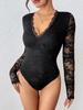 2025 Elegant European & American Lace V-neck Black Jumpsuit with Sexy Hollow Back.