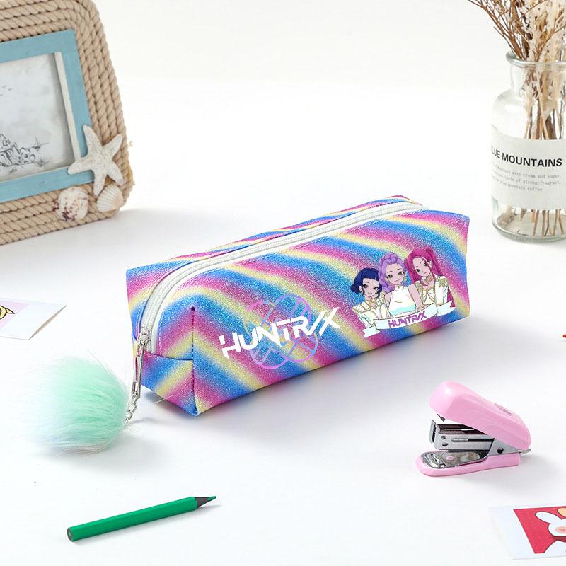 Demon Hunter Squad Rainbow Glitter Pencil Case - Shiny Student Stationery Organizer
