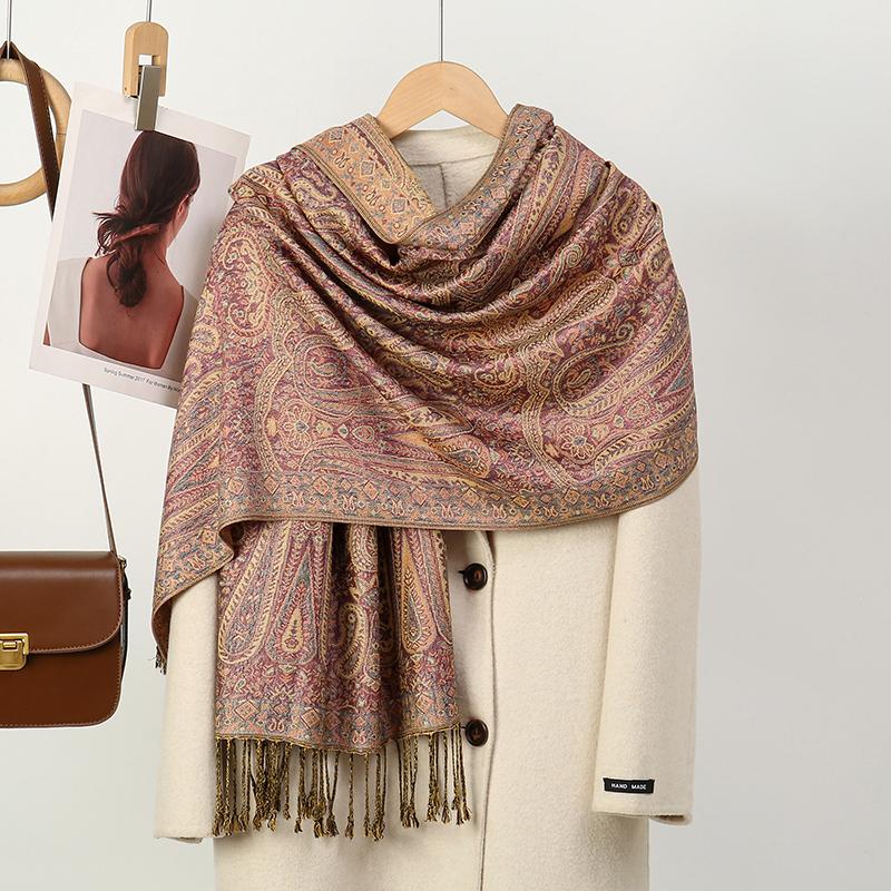 Autumn Winter Print Parttan Scarf for Women Pashmina Shawls and Wrap Cashmere Blanket Warm Thick Stoles Lady Outdoor Bufanda