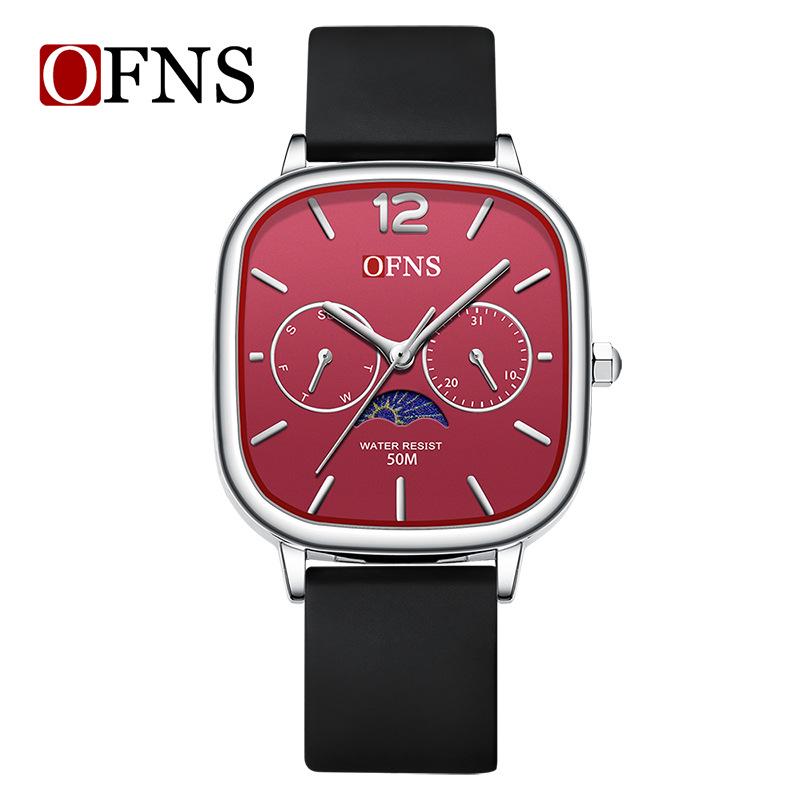 Oufanny Elegant Moon Phase Square Waterproof Watch for Men and Women - High-End Quartz Wristwatch силикон черный красный