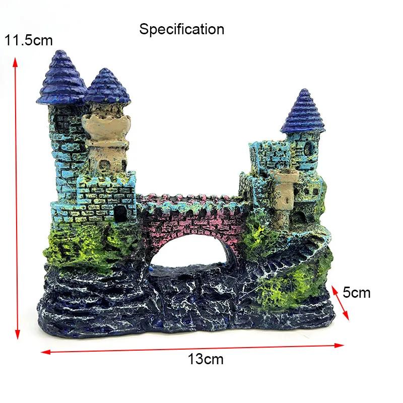 Новая смола Искусственный аквариум Древний замок Декорация Аквариум Каменная пещера Здание Декорация Водный ландшафт Украшение 13cmx5cmx11.5cm синий
